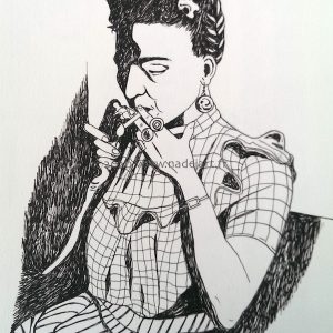 la femme qui fume - dessin original à l'encre