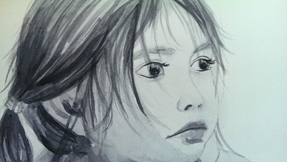 visage d'une petite fille à l'aquarelle