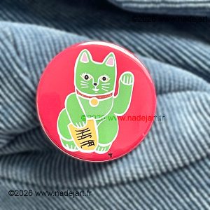 pin's badge porte bonheur maneki neko vert