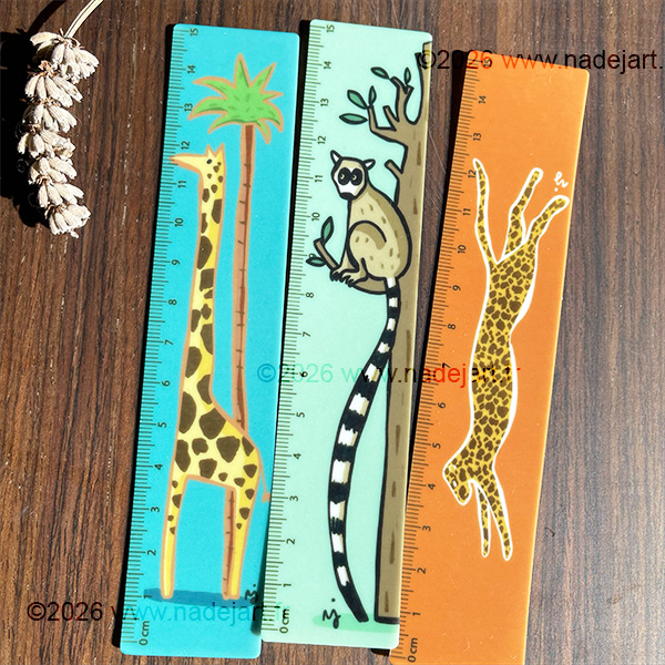 règles colorées motifs animaux 15cm par artiste