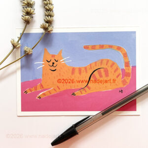 chat gouache carte illustration artiste indépendant