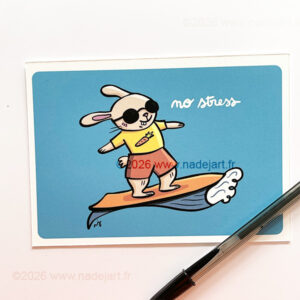 lapin surf carte illustration artiste indépendant