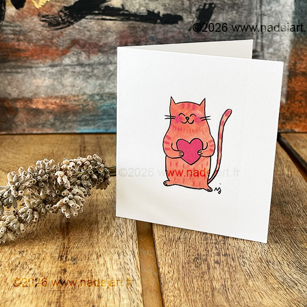 carte texte pour mug chat roux avec un cœur illustration originale