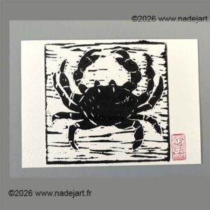 linogravure originale de crabe ©2026 www.nadejart.fr