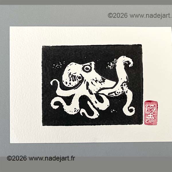 linogravure originale de poulpe ©2026 www.nadejart.fr