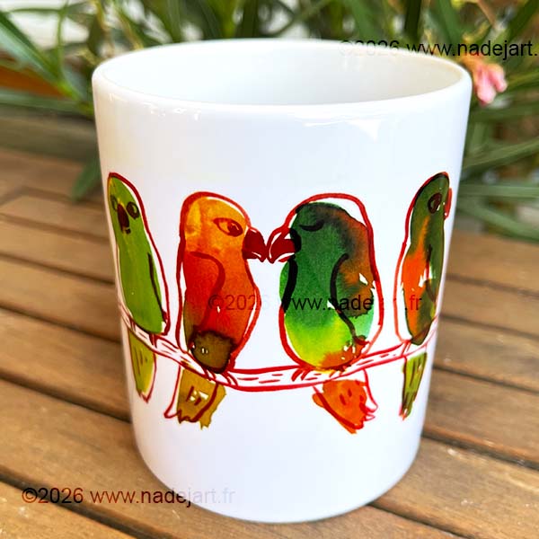 mug artiste oiseaux aquarelle